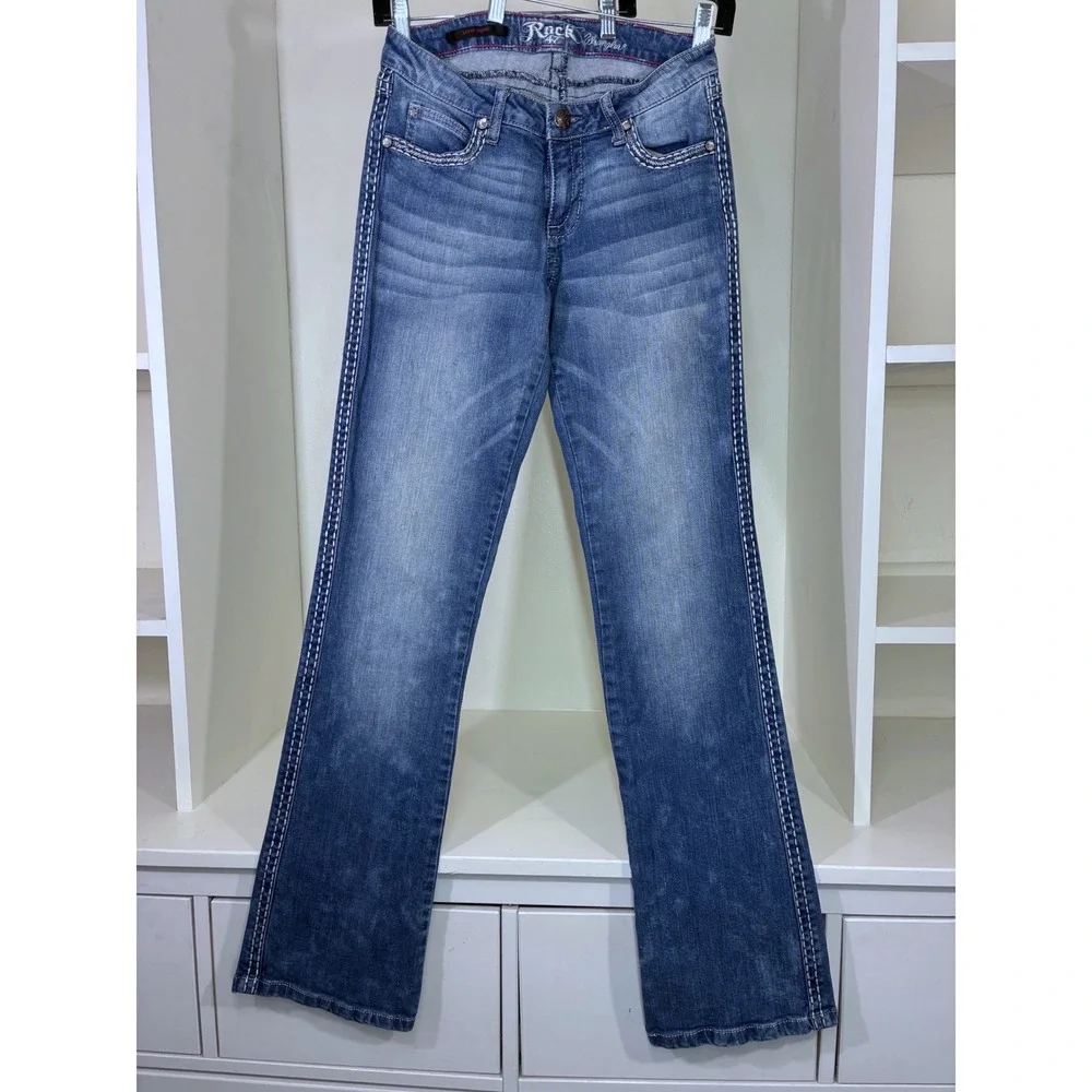 Sold. Rock 47 by Wrangler Womens Low Rise Bootcut Jeans Medium Wash - Picture 1 of 9